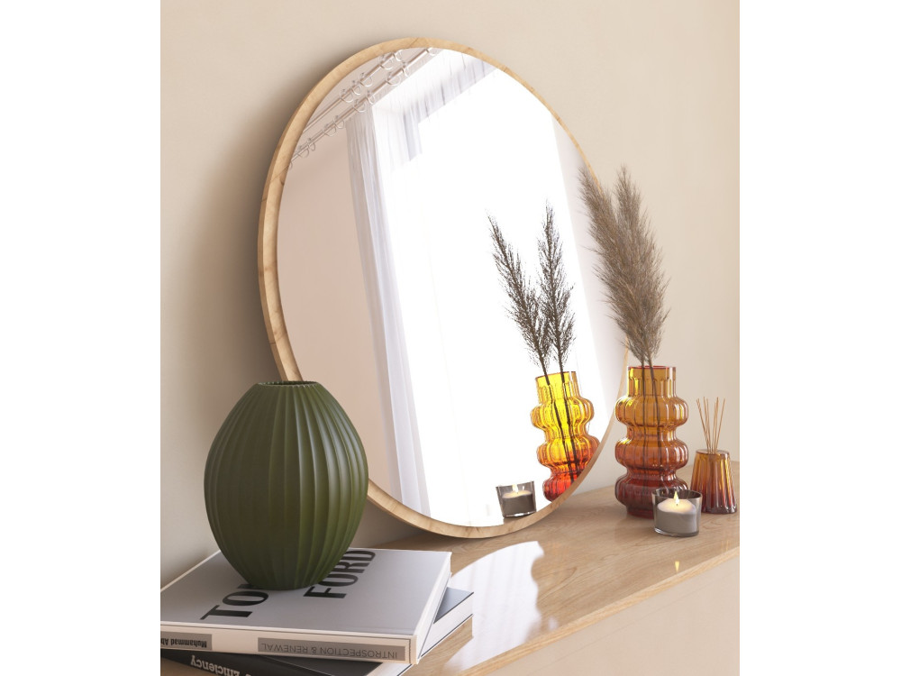 Specchio in legno "Ozze" - 60 x 60 cm - Beige