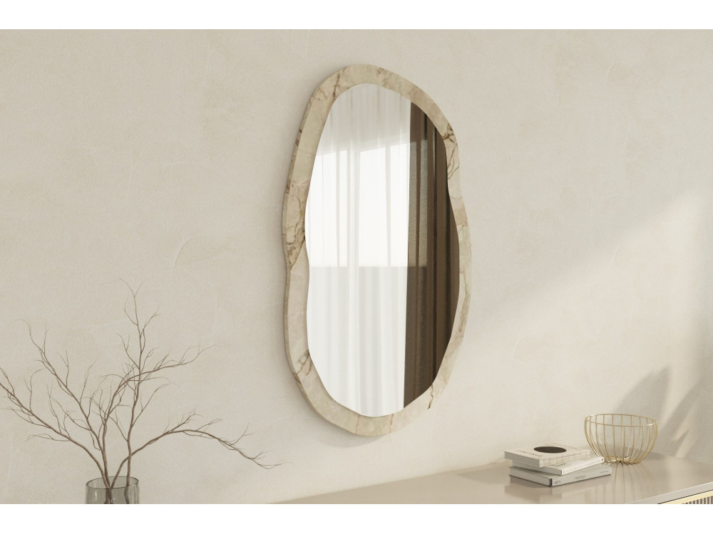 Specchio di legno "Lossa" - 52 x 86 cm - Beige marmorizzato