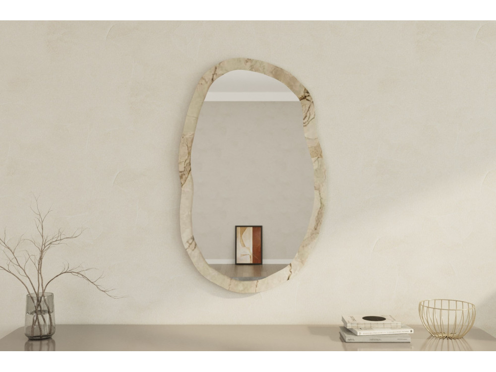 Specchio di legno "Lossa" - 52 x 86 cm - Beige marmorizzato
