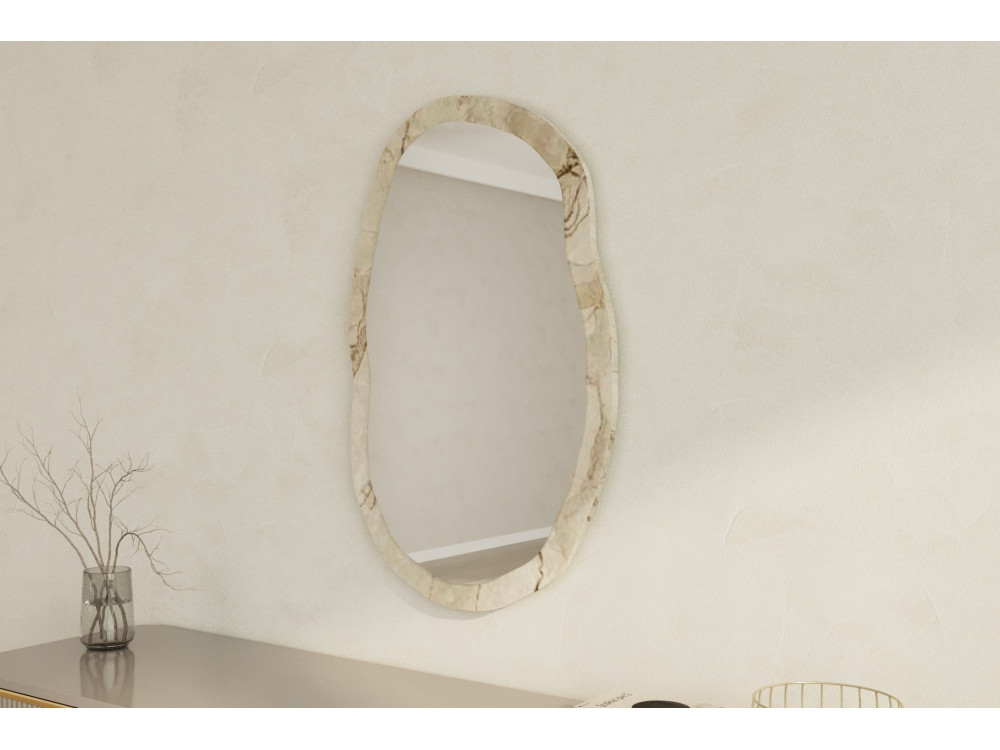 Specchio di legno "Lossa" - 52 x 86 cm - Beige marmorizzato