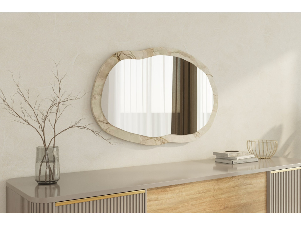 Specchio di legno "Lossa" - 52 x 86 cm - Beige marmorizzato