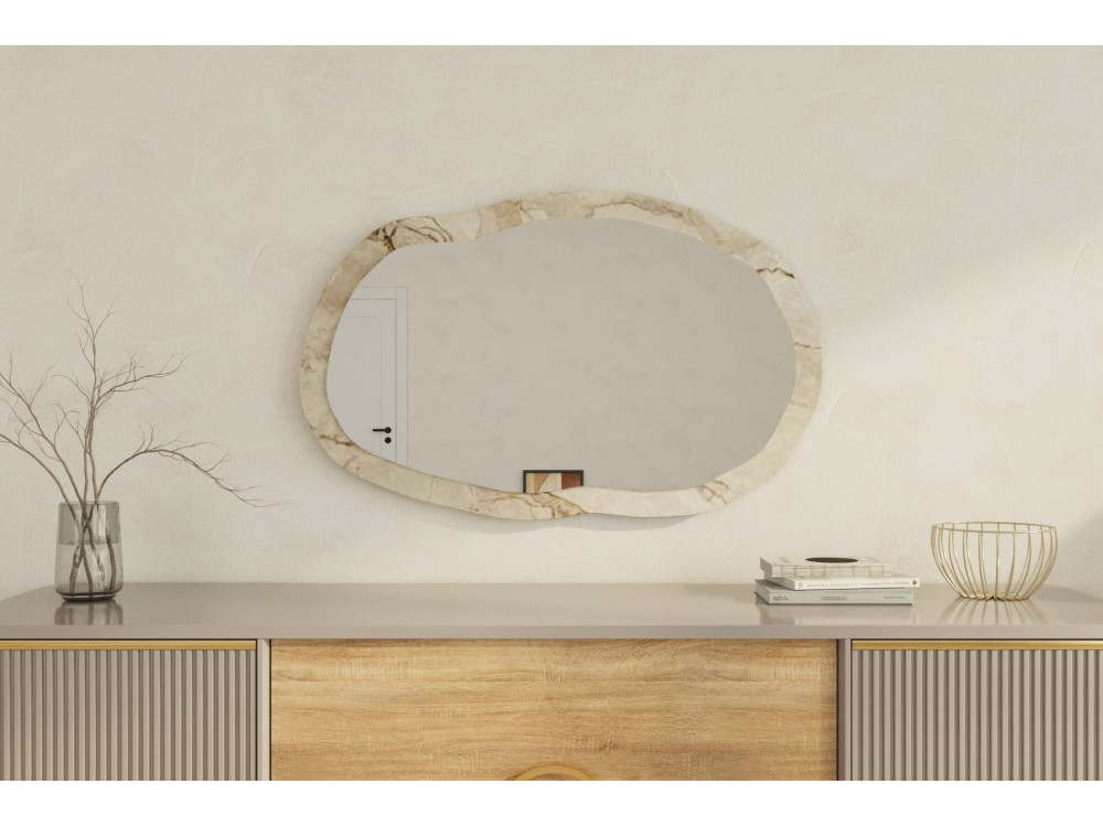 Specchio di legno "Lossa" - 52 x 86 cm - Beige marmorizzato