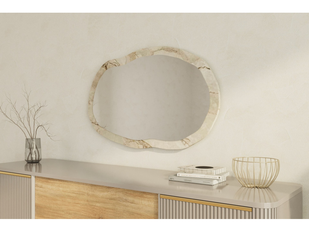 Specchio di legno "Lossa" - 52 x 86 cm - Beige marmorizzato