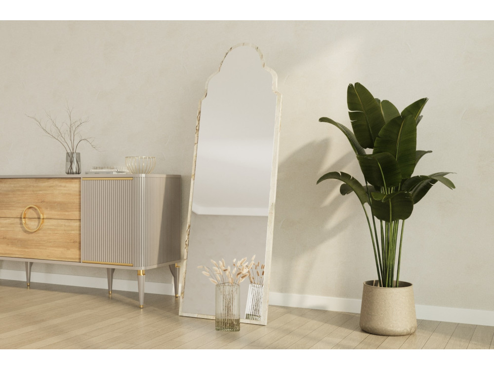 Specchio in legno "Sahmaran" - 50 x 160 cm - Beige