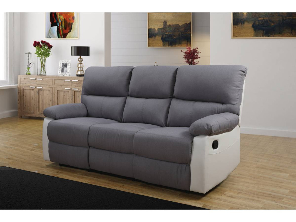 Divano relax "Lincoln" - 3 posti --Bianco/Grigio chiaro