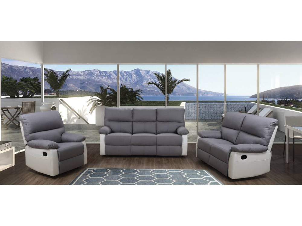 Divano relax "Lincoln" - 3 posti --Bianco/Grigio chiaro