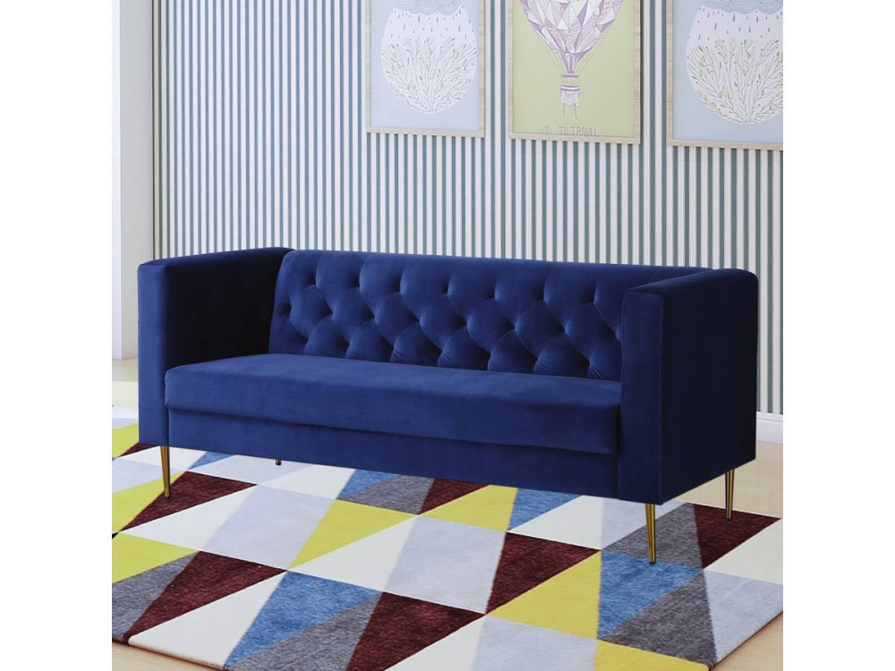 Divano fisso in velluto "Bruce" - 196 x 76 x 82 cm - 3 posti a sedere - Blu scuro