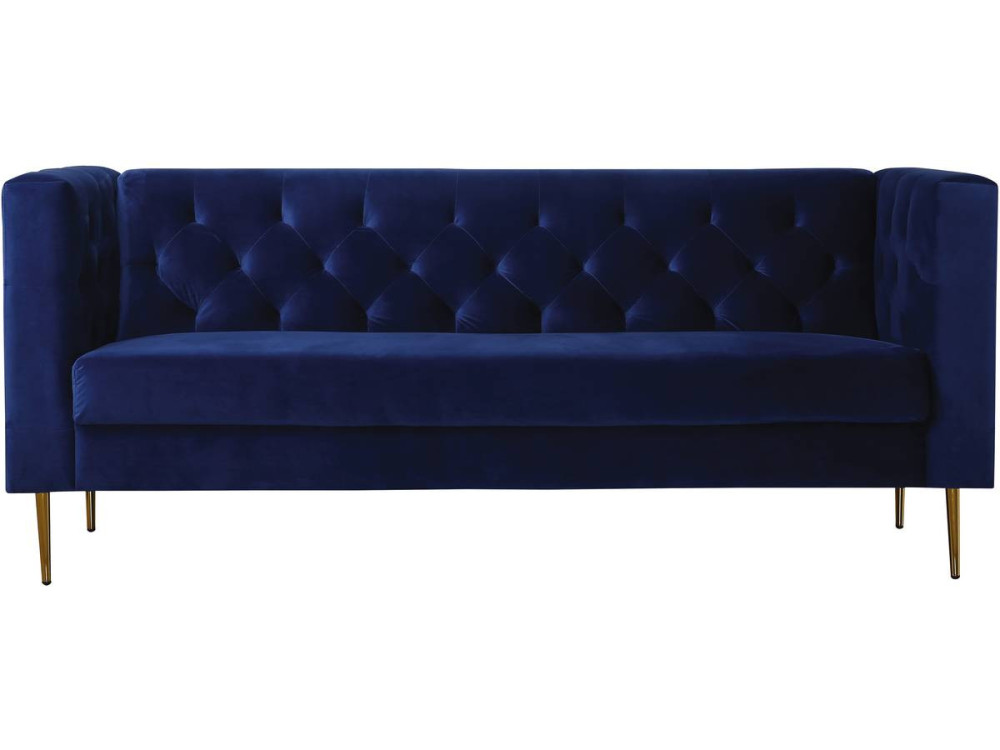 Divano fisso in velluto "Bruce" - 196 x 76 x 82 cm - 3 posti a sedere - Blu scuro