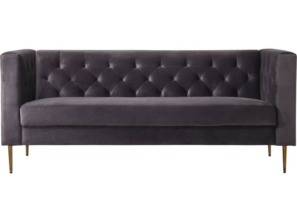 Divano fisso in velluto "Bruce" - 196 x 76 x 82 cm - 3 posti a sedere - Grigio