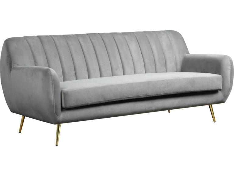 Divano fisso in velluto "Evans" - 195 x 84 x 82 cm - 3 posti a sedere - Grigio