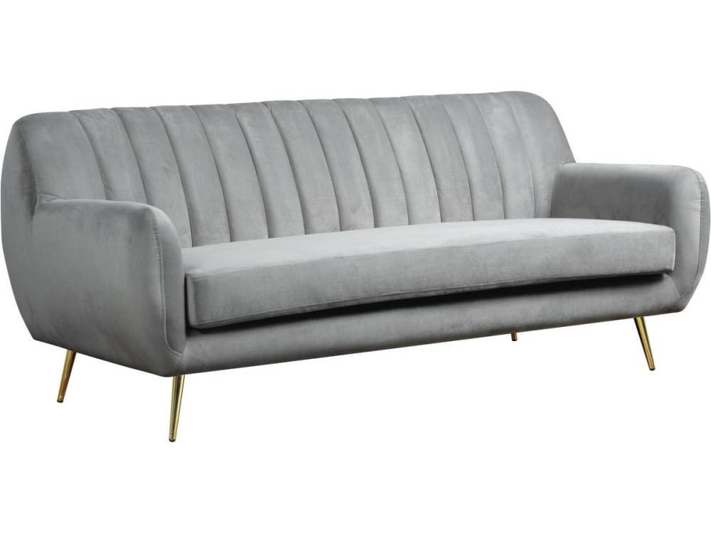 Divano fisso in velluto "Evans" - 195 x 84 x 82 cm - 3 posti a sedere - Grigio