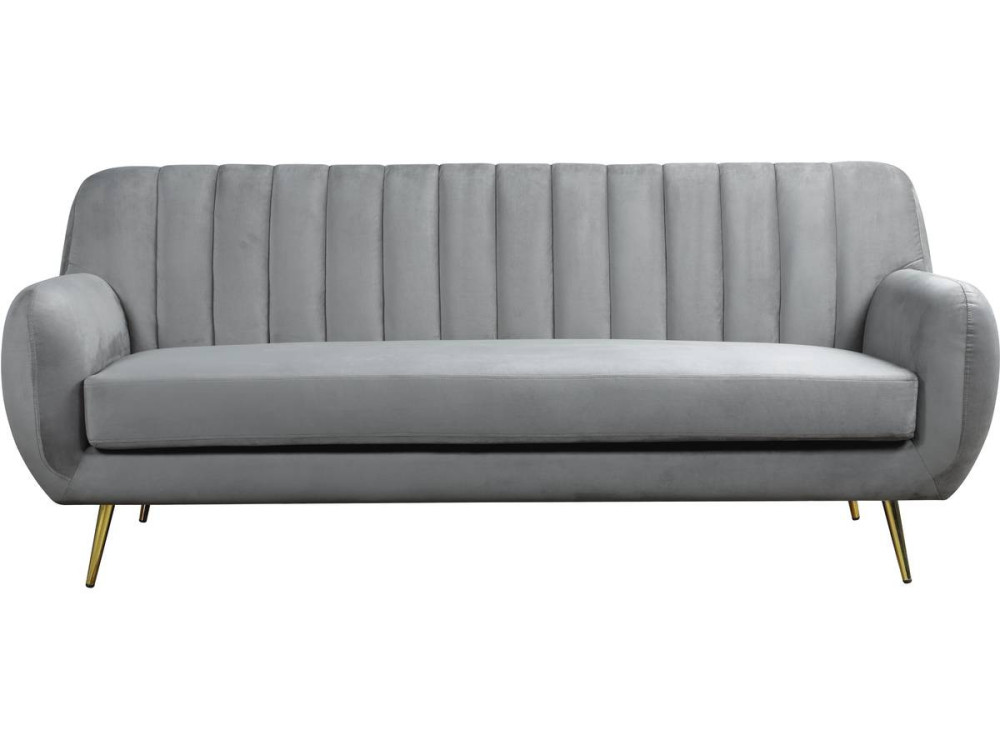 Divano fisso in velluto "Evans" - 195 x 84 x 82 cm - 3 posti a sedere - Grigio