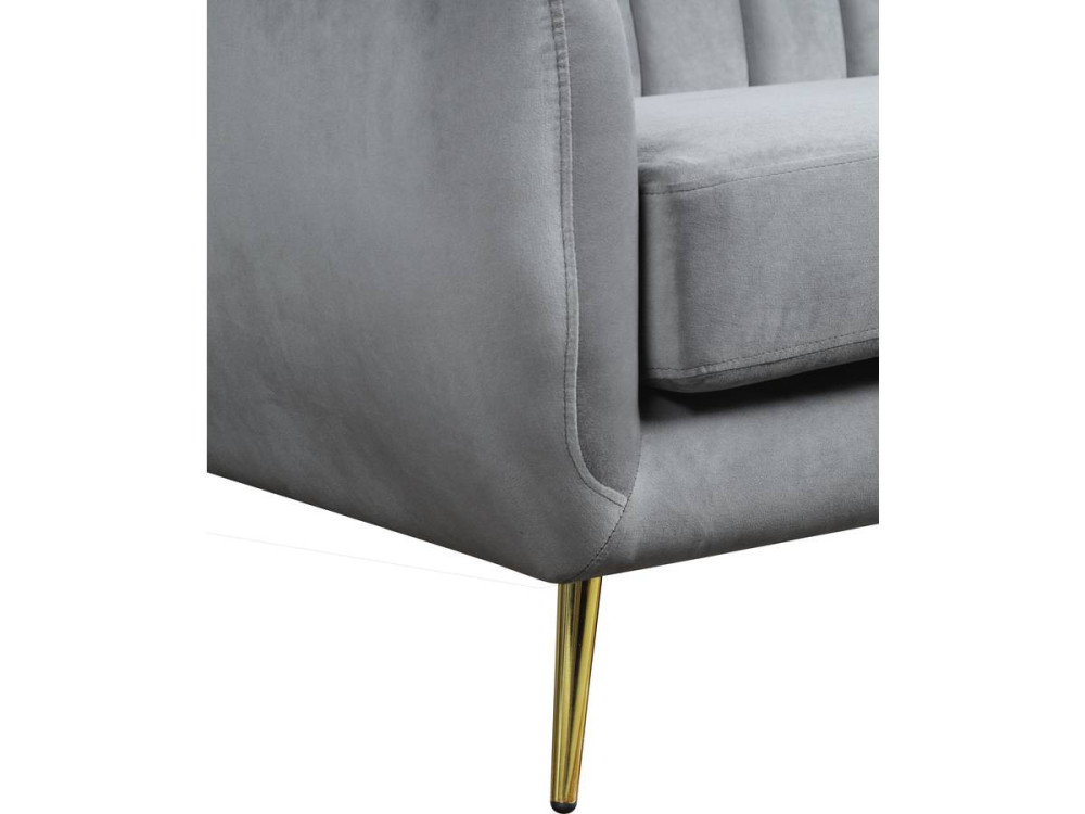 Divano fisso in velluto "Evans" - 195 x 84 x 82 cm - 3 posti a sedere - Grigio