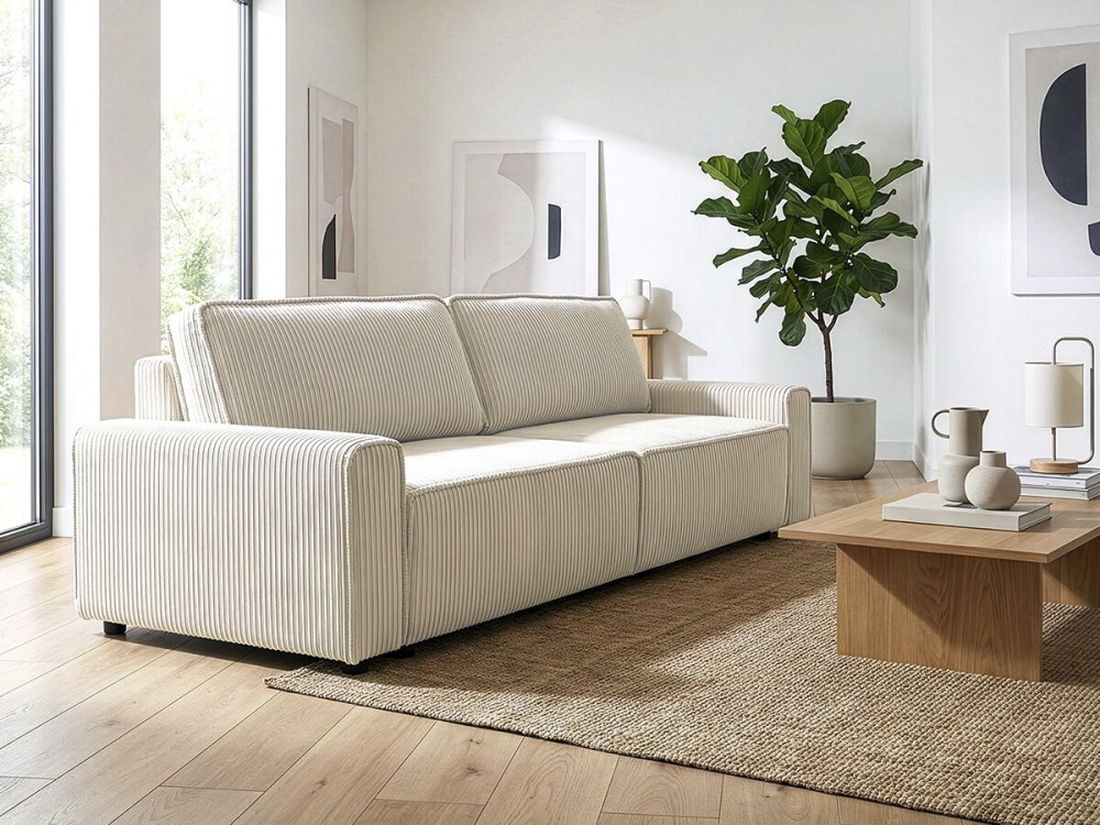 Divano letto in velluto a coste "Montaigne" - 3 posti - Beige