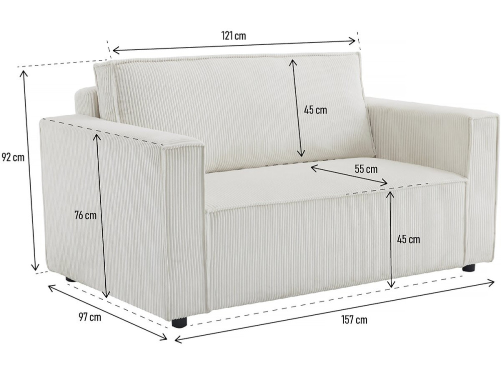 Divano letto posti in velluto a coste "Grenelle" - 2 posti - Beige