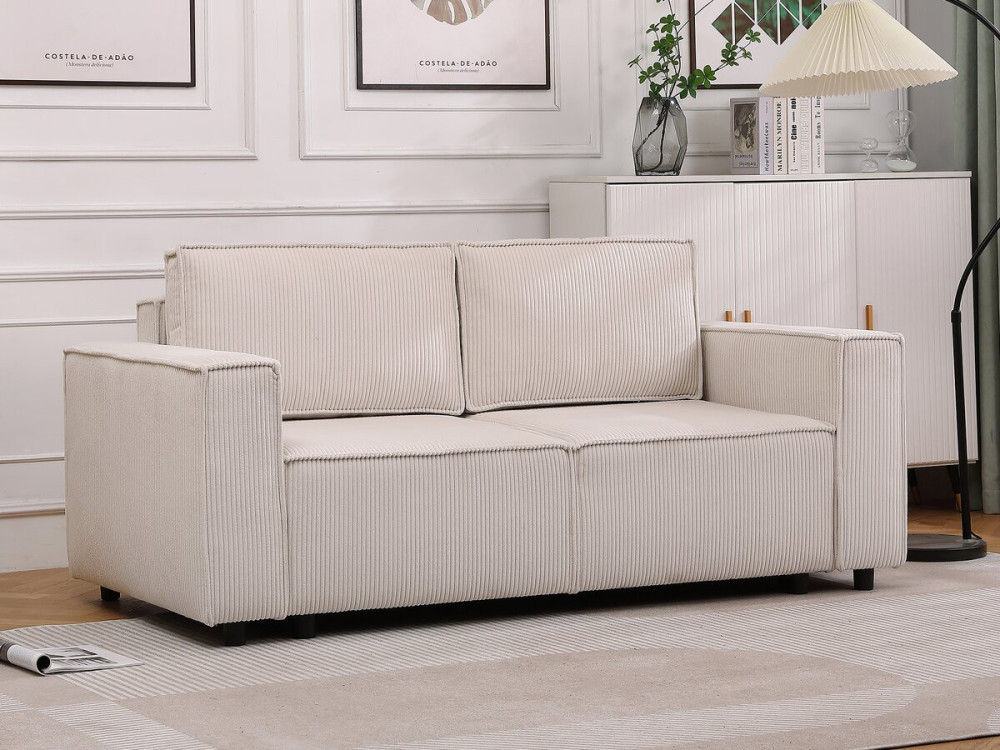 Divano letto in velluto a coste dritte “Montaigne S” - 3 posti - Beige