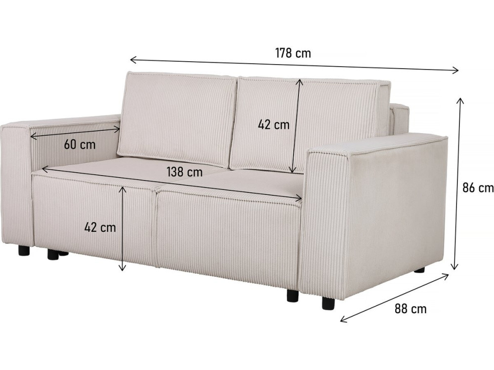 Divano letto in velluto a coste dritte “Montaigne S” - 3 posti - Beige