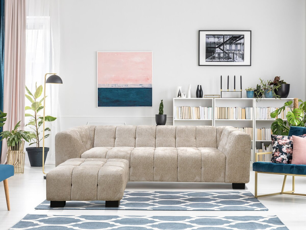 Divano dritto di design in tessuto ciniglia 3 posti "Foch" - Beige
