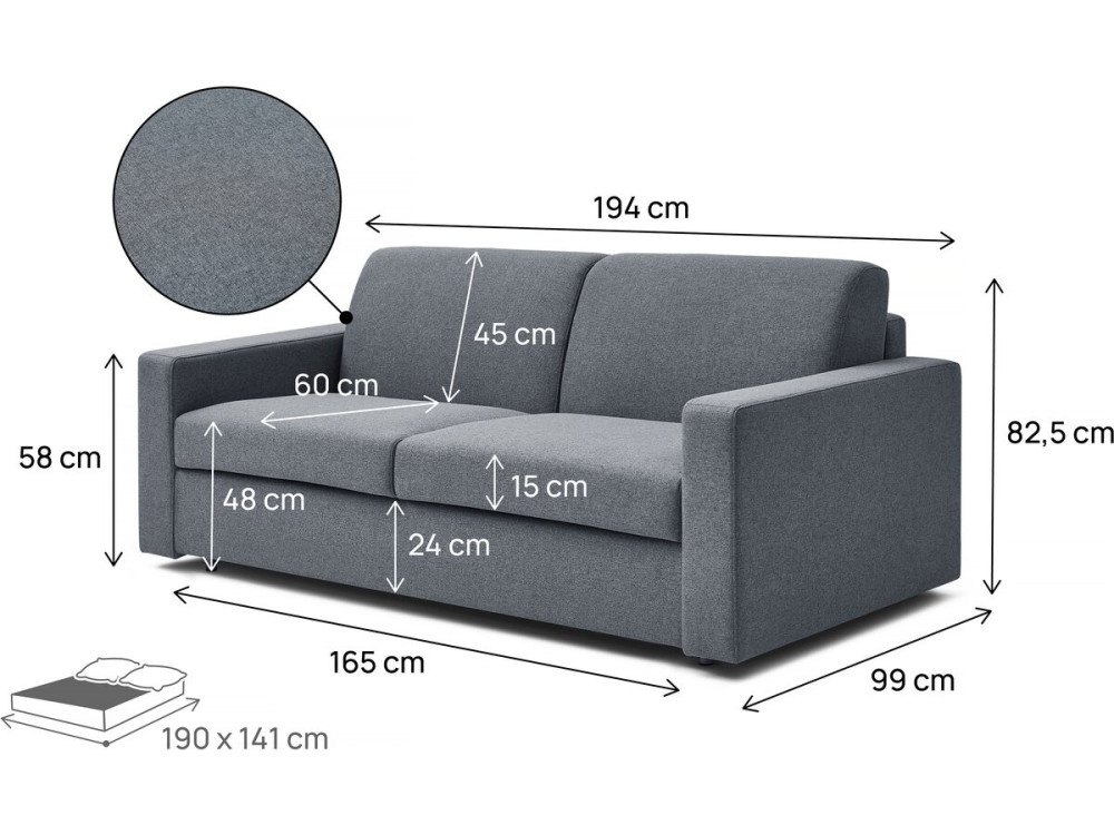 Divano trasformabile in tessuto express "Diana" - letto 140 cm - 3 posti - Grigio