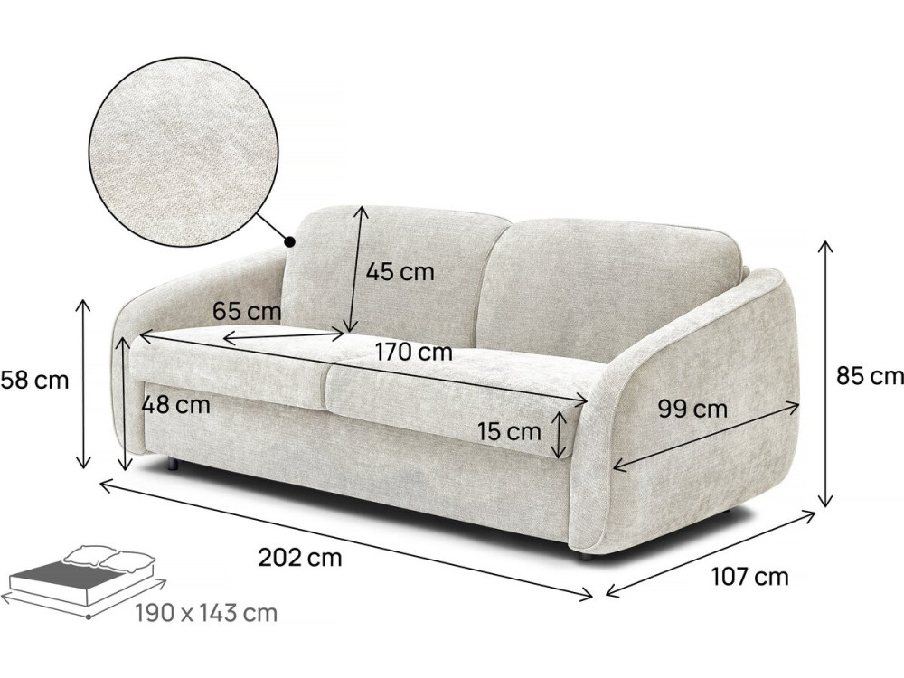 Divano trasformabile express "Laurie" in tessuto testurizzato - letto 140 cm - 3 posti - Beige