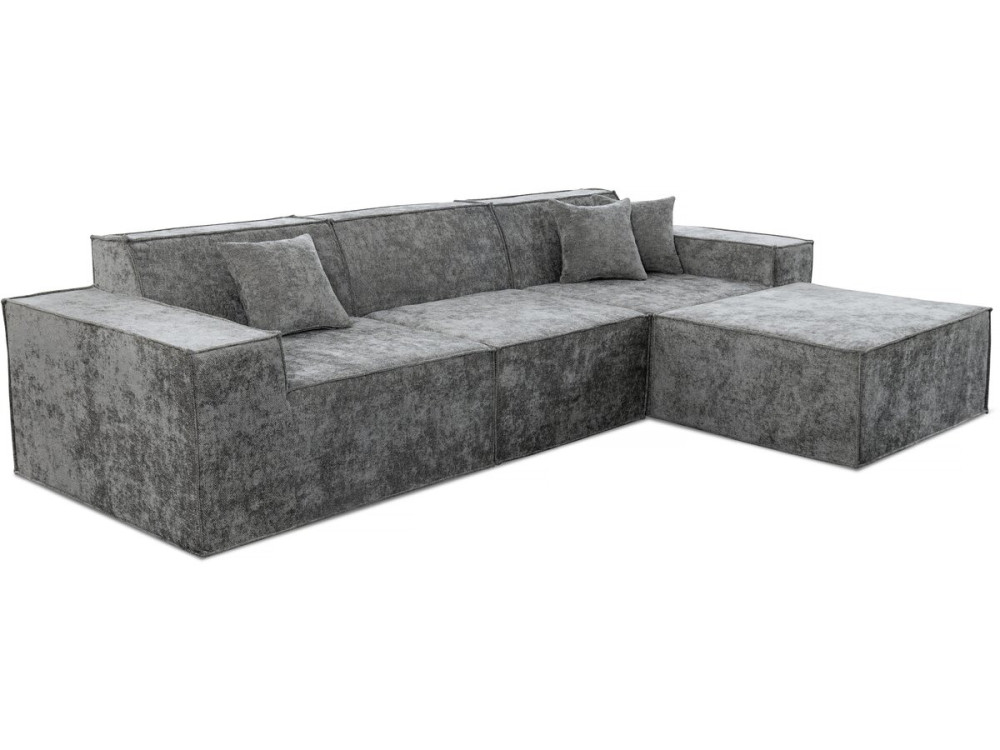 Divano componibile dritto con pouf in tessuto texturizzato "Lusso" - 4 posti - Grigio