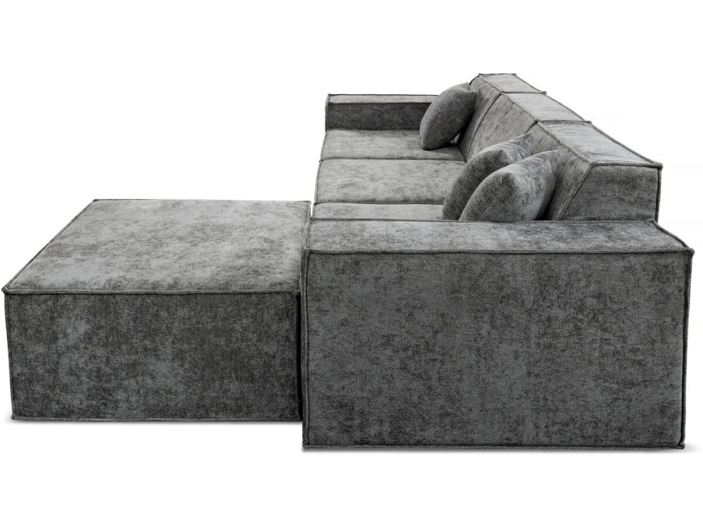 Divano componibile dritto con pouf in tessuto texturizzato "Lusso" - 4 posti - Grigio