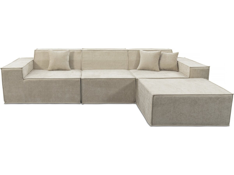 Divano componibile dritto con pouf in tessuto texturizzato "Lusso" - 4 posti - Beige