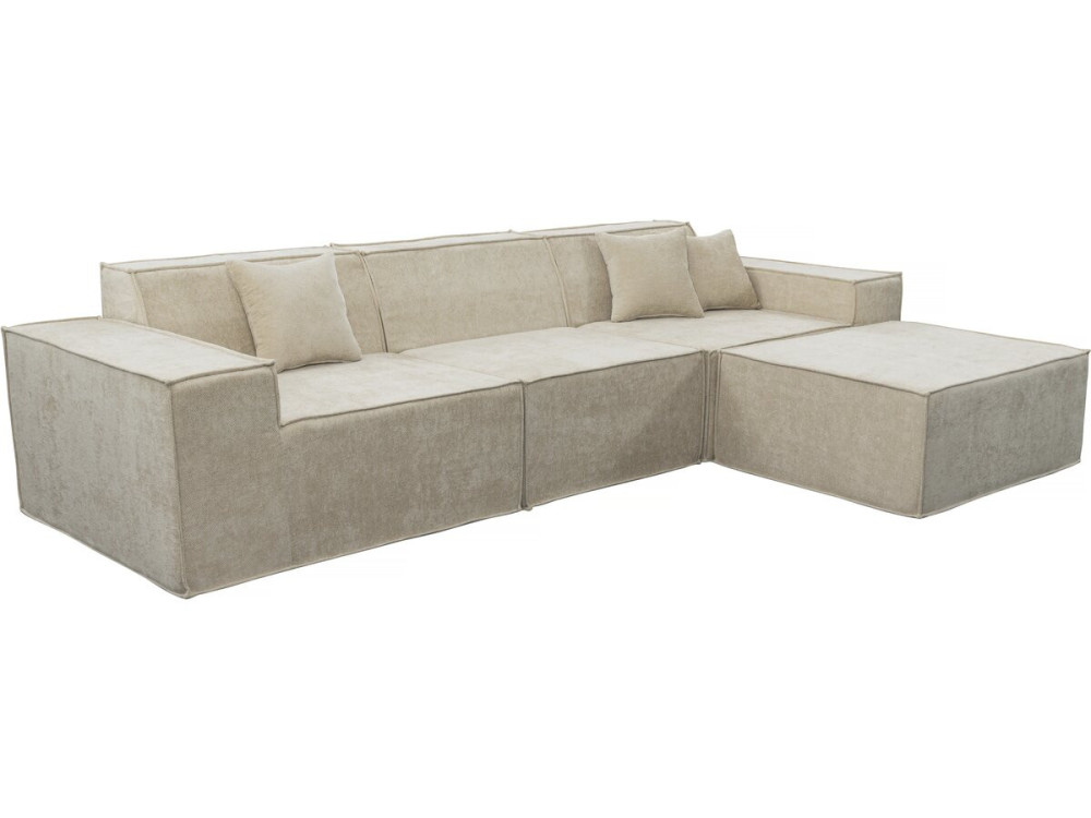 Divano componibile dritto con pouf in tessuto texturizzato "Lusso" - 4 posti - Beige