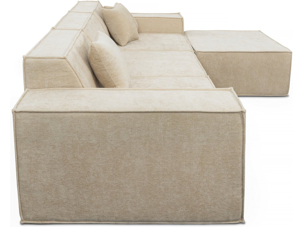 Divano componibile dritto con pouf in tessuto texturizzato "Lusso" - 4 posti - Beige