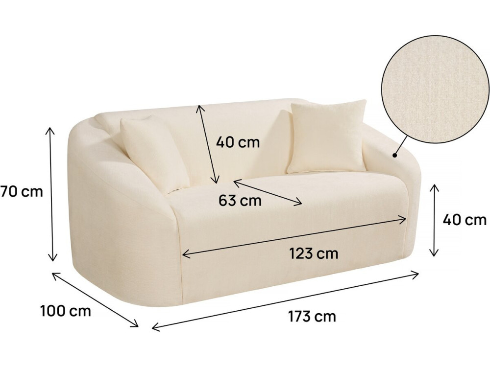Divano fisso diritto in tessuto "Ondine" - 2 posti - Beige