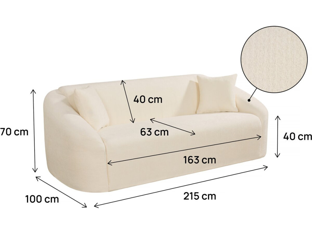 Divano fisso diritto in tessuto "Ondine" - 3 posti - Beige