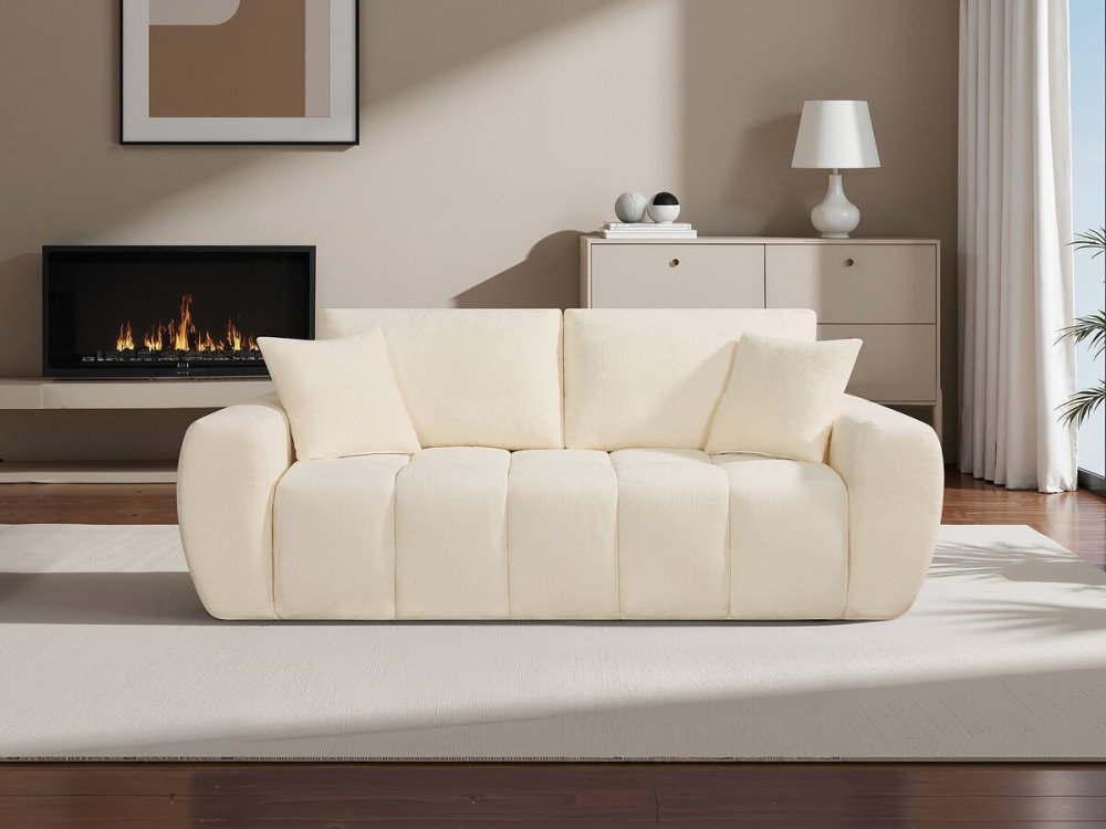 Divano diritto "Léonie" in tessuto a bolle - 3 posti - Beige