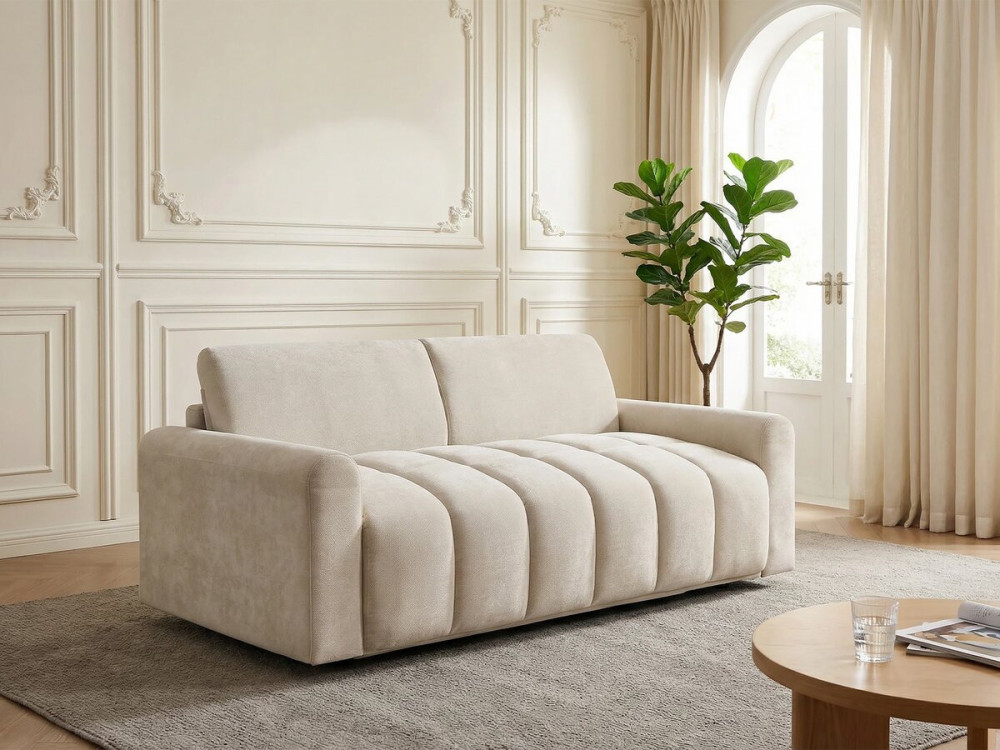 Divano letto trasformabile espresso "Isadora" - Materasso 18 cm - Lenzuolo 140 cm - 3 posti - Beige