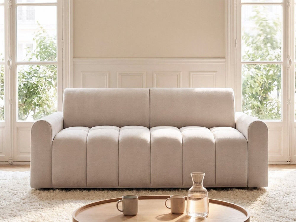 Divano letto trasformabile espresso "Isadora" - Materasso 18 cm - Lenzuolo 140 cm - 3 posti - Beige