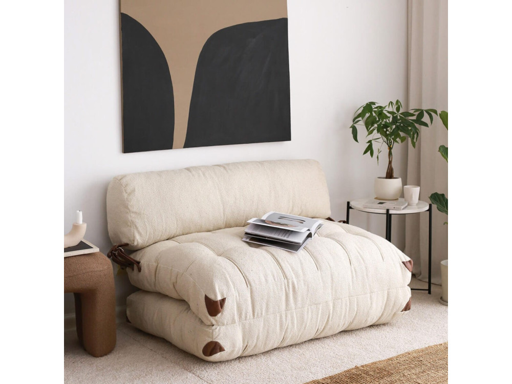 Divano letto a 2 posti in tessuto "Fold" - 120 x 75 x 79 cm - Crema