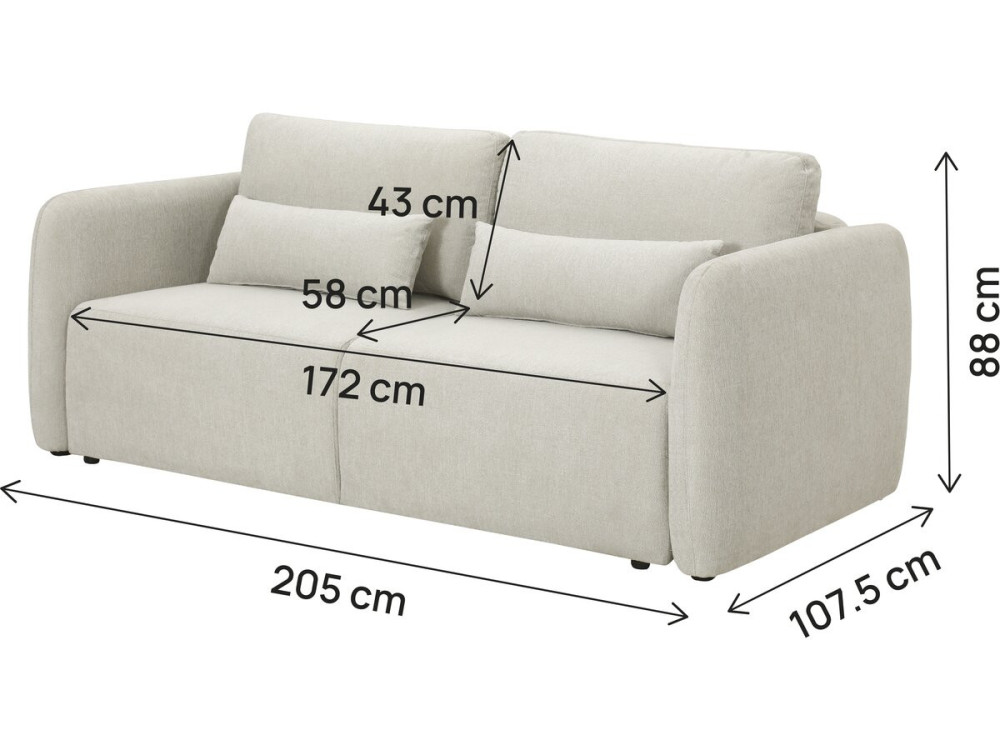 Divano a 3 posti in tessuto "Concorde", trasformabile in letto - Beige