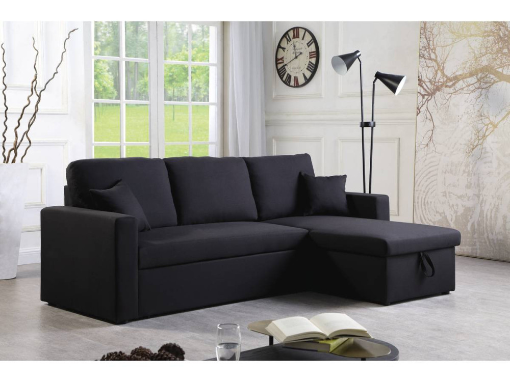 Divano angolare convertibile "Alain" - 221 x 145 x 85 cm - 3 posti - Nero