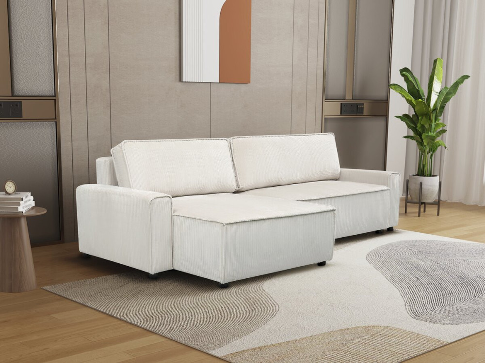 Divano angolare trasformabile e reversibile in velluto a coste "Montaigne" - 3 posti - Beige