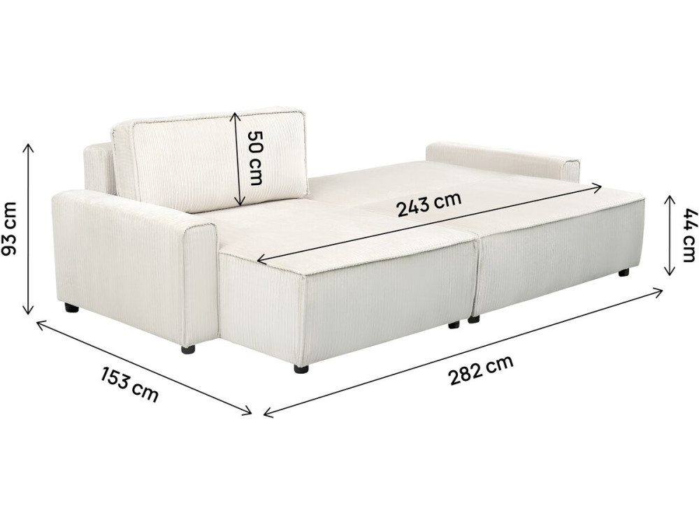 Divano angolare trasformabile e reversibile in velluto a coste "Montaigne" - 3 posti - Beige