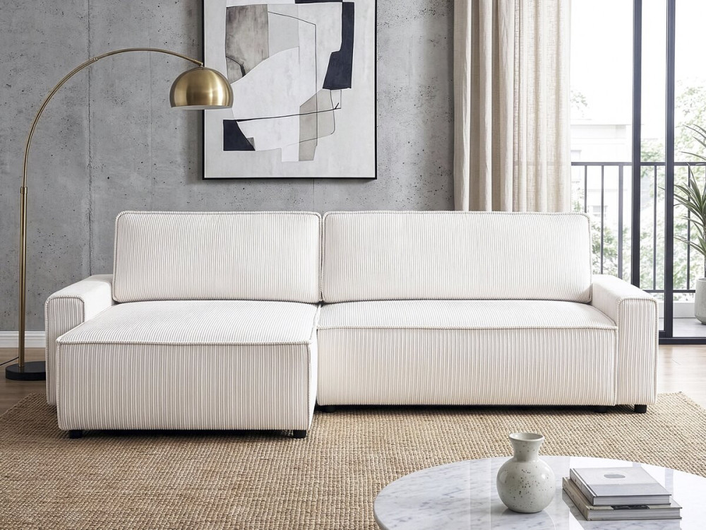 Divano angolare trasformabile e reversibile in velluto a coste "Montaigne" - 3 posti - Beige