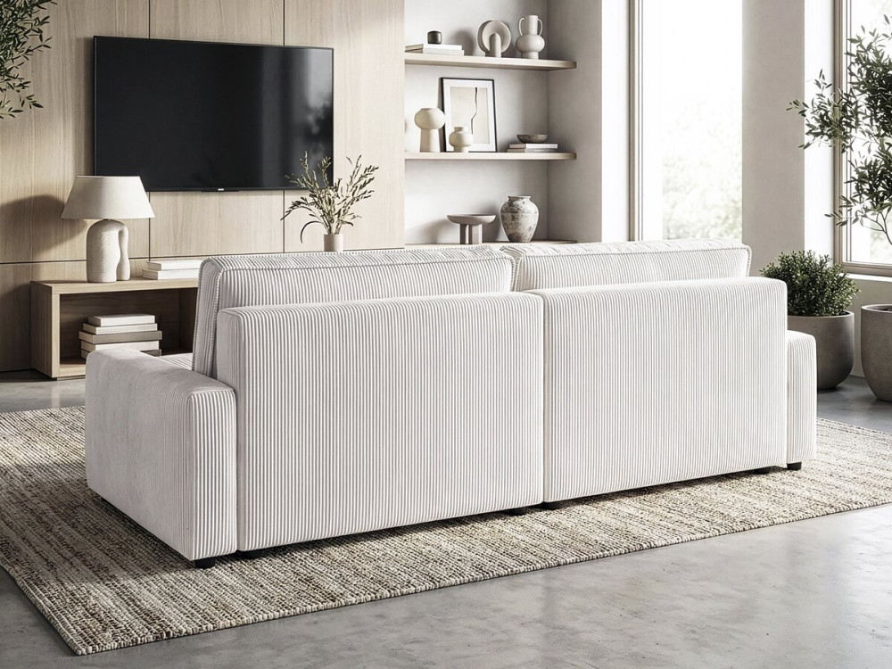 Divano angolare trasformabile e reversibile in velluto a coste "Montaigne" - 3 posti - Beige