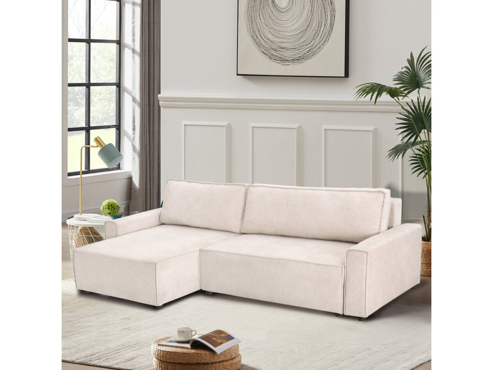 Divano letto angolare in tessuto testurizzato "Montaigne" - 4 posti - Beige