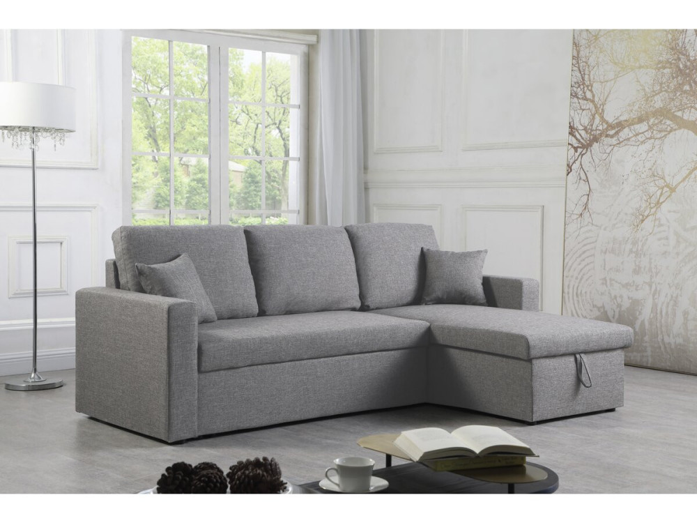 Divano angolare trasformabile/reversibile con cassapanca "Alain II" - 3 posti - Grigio chiaro