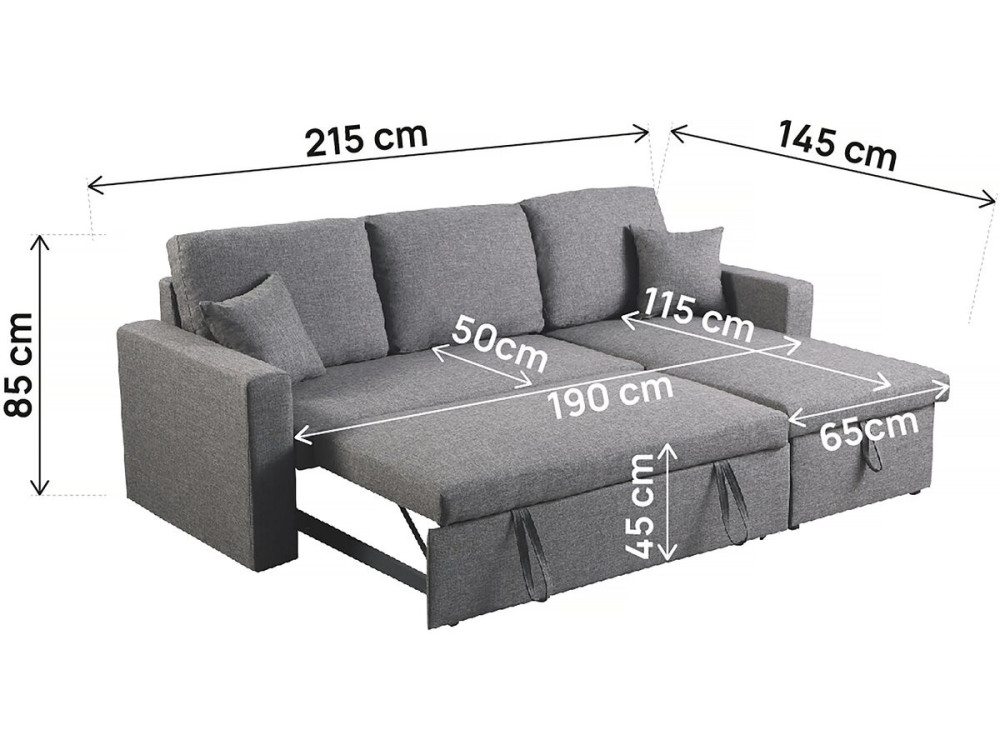 Divano angolare trasformabile/reversibile con cassapanca "Alain II" - 3 posti - Grigio chiaro