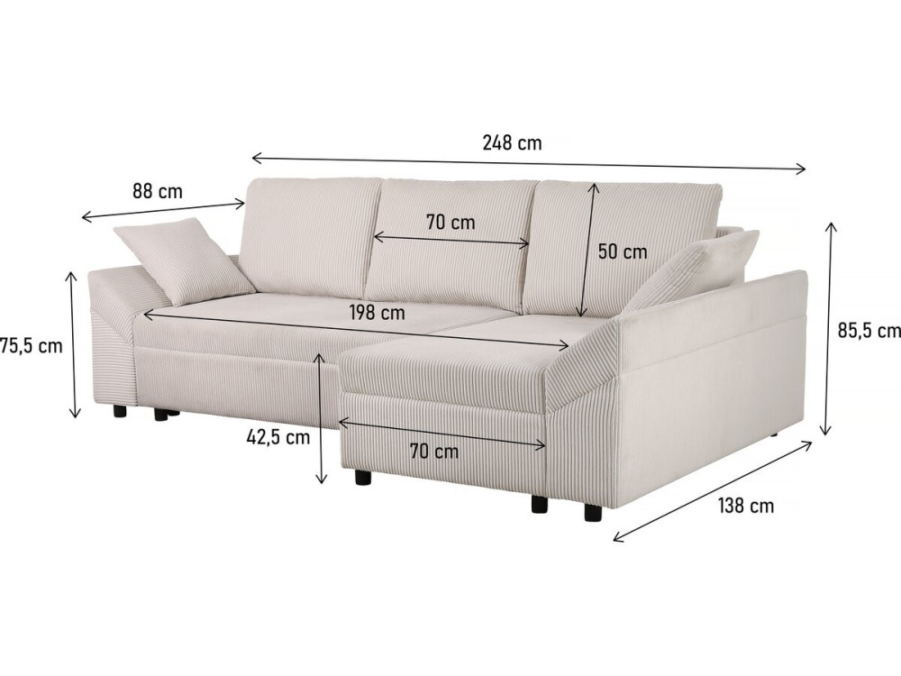 Divano angolare “Vaugirard II” in velluto a coste - 3 posti - Beige