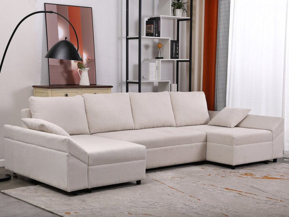 Divano angolare panoramico in velluto a coste “Vaugirard II” - 5 posti - Beige