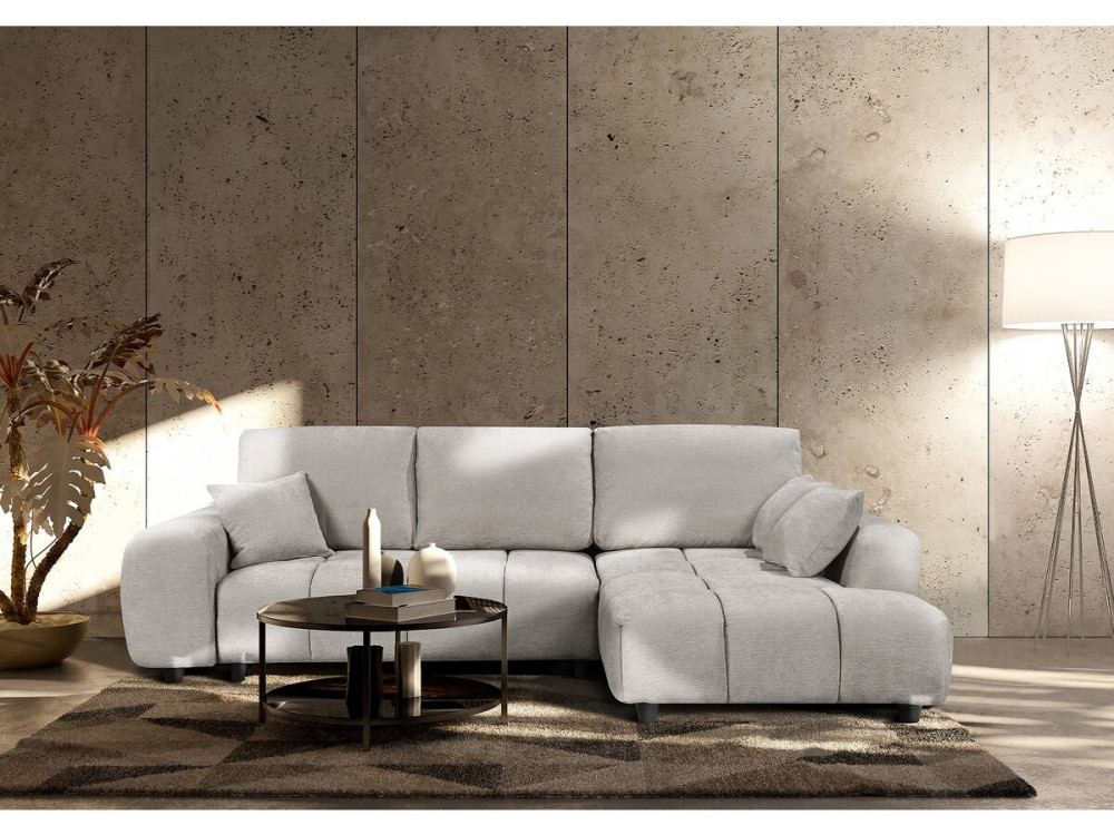 Divano letto angolare destro in tessuto ciniglia "Verneuil" - 3 posti - Beige