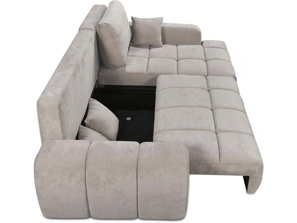 Divano letto angolare destro in tessuto ciniglia "Verneuil" - 3 posti - Beige