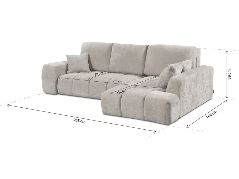 Divano letto angolare destro in tessuto ciniglia "Verneuil" - 3 posti - Beige