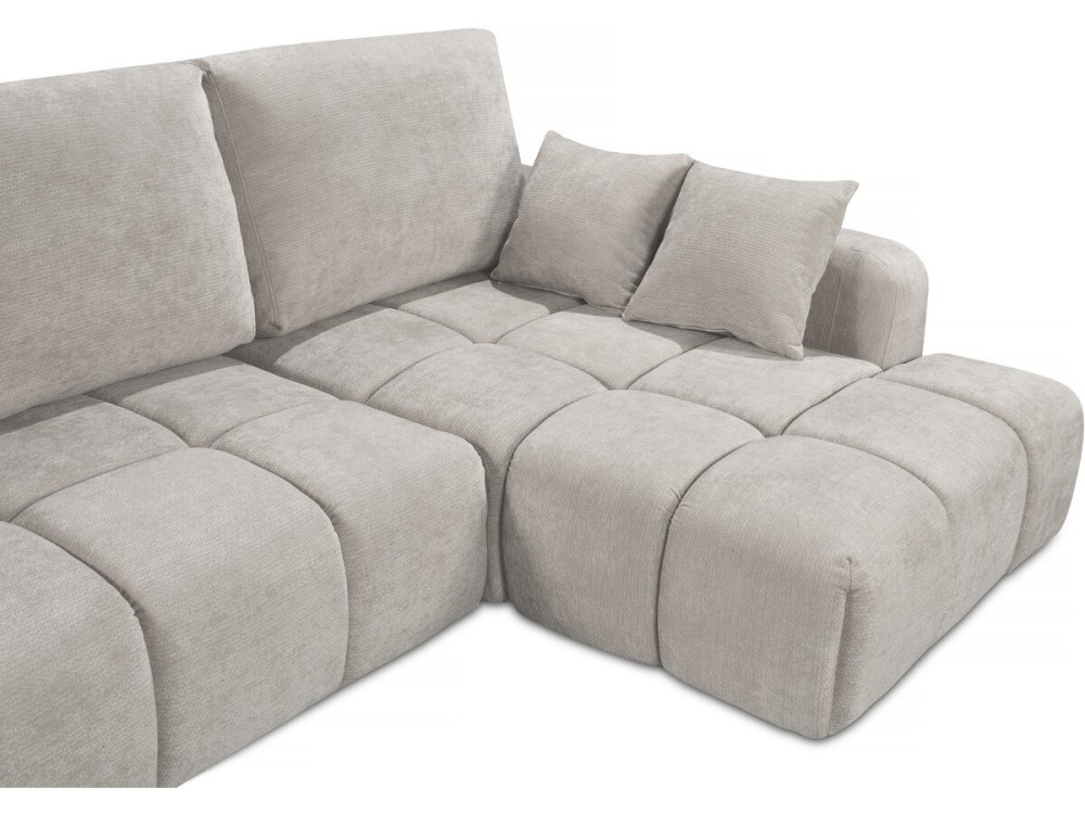 Divano letto angolare destro in tessuto ciniglia "Verneuil" - 3 posti - Beige